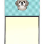 Caroline`s Treasures Carolines Comori BB1188SN Checkerboard Albastru Gri Argintiu Shih Tzu Sticky Notă Large, 