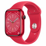 Smartwatch Apple Watch S8 Cellular, ecran LTPO OLED, Bluetooth, Wi-Fi, GPS, Bratara Silicon 45mm, Carcasa aluminiu, Rezistent la apa 5ATM (Rosu)
