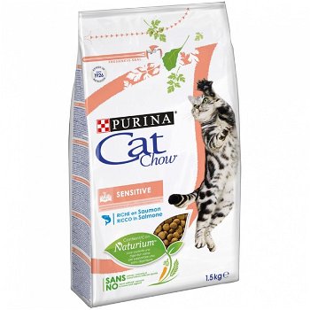 PURINA Cat Chow Sensitive, Somon, hrană uscată pentru pisici, sensibilități digestive, 1.5kg, Purina Cat Chow