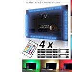 Kit Premium 4 x Banda LED USB pentru Iluminare Ambientala in Spatele Televizorului Backlight TV RGB, Model 4 Bucati cu Telecomanda STCGL-55850A