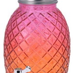 Dispenser pentru bauturi Pineapple, 4.7 L, 16x28 cm, sticla, roz/portocaliu, Excellent Houseware