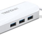 Placa de retea TRENDnet TU3-ETGH3, USB 3.0, Gigabit + USB Hub (Alb), TRENDnet