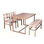 Set dining - masă, bancă, 2 scaune, în carouri/maro/nuc, LAKIN, Tempo Kondela