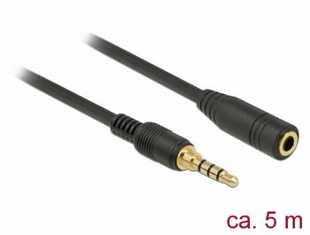 prelungitor pentru jack stereo 3,5 mm 4 pin tată la mamă 5 m negru, DELOCK