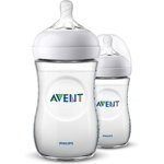 Philips Avent SCF033 / 27 - 260 ml natural baby bottle, Pack of 2 baby bottles, Transparent