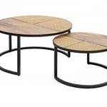Set 2 masute de cafea rotunde din lemn masiv de mango si Metal Maro/Negru D70/50xH36/30cm Vienna Lounge