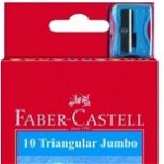 Creioane Colorate Jumbo in cutie carton Faber-Castell + Ascutitoare, 10 culori, Faber-Castell