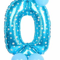 Balon aniversar PARTY GO, cifra 0, folie/latex, alb/albastru, 65 cm