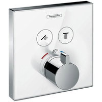 Baterie dus, Hansgrohe, ShowerSelect Glass, incastrata, termostatat cu 2 functii, finisaj sticla, alb/crom, 