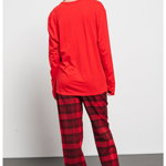 CALVIN KLEIN, Pijama de bumbac cu pantaloni in carouri, Rosu, XS