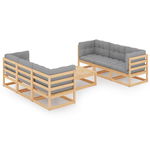 Set mobilier de gradina vidaXL, 7 piese, cu perne, lemn masiv de pin, 70 x 70 x 67 cm, 55.06 kg