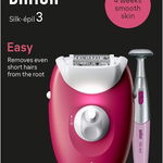 Epilator Braun Silk epil Seria 3 SE3-202, 20 pensete, 2 viteze, Trimmer (Roz/Alb), Braun