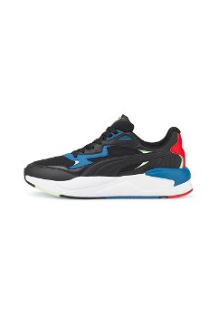 Puma, Pantofi sport din piele ecologica cu garnituri din plasa X-Ray Speed, Negru, Albastru lavanda, Rosu vermillion, 5