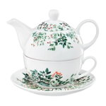Set ceai pentru o persoana, ceainic cu ceasca si farfurie Greenery, Ambition, 240/370 ml, portelan, Ambition