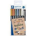 Marker pensula 1-6mm 6 culori metalizate 1 pigmentliner negru set Staedtler ST-8321-TB7, Galeria Creativ