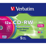 Mediu optic BLANK CD-RW 8-12X 700MB 5 bucati colorate, Verbatim