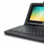 Husa Tableta 7 Inch Cu Tastatura Micro Usb Model X , Negru , Tip Mapa , Prindere 4 Cleme , Protectie Antisoc , Piele Sintetica , Functie Stand Compatibil Android si Windows C1, la 38 RON in loc de 81 RON