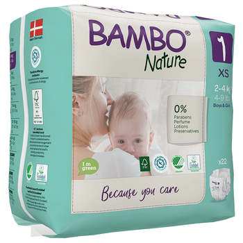 Scutece Ecologice Marime 1 2-4kg, 22 bucati, Bambo Nature, Bambo Nature