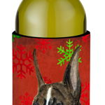 Caroline`s Treasures Boxer roșu și verde fulgi de zăpadă de vacanță de Crăciun sticla de vin Hugger Roşu Wine Bottle, 