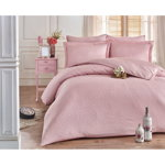 Lenjerie de pat din bumbac satinat pentru pat dublu cu cearșaf Hobby Damask, 200 x 220 cm, roz, Mijolnir
