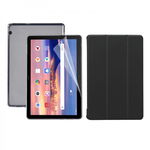 Set 3 in 1 husa carte, husa silicon si folie protectie ecran pentru Huawei MediaPad T3 10, 9.6 inch, negru, KRASSUS