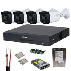 Sistem supraveghere Dahua 4 camere Full-Color 5MP, lentila 3.6mm, lumina alba 40m, microfon, DVR 4K Penta-brid, WizSense, 8 canale IP, HDD 1TB, accesorii, Dahua
