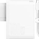 Baseus Incarcator Retea GaN5 Pro Fast Charge C+U 100W Alb cu Cablu USB-C 100W 1m