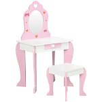 ZONEKIZ Set de masa de machiaj cu scaun si oglinda si sertar din lemn MDF pentru copii de 3-6 ani, alb si roz | AOSOM RO, ZONEKIZ