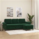 Canapea cu 3 locuri si taburet, catifea, verde inchis, 180 cm, model 4, VidaXL