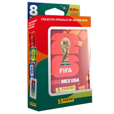 Set cutie metalica Pocket Tin cu 8 pachete de abtibilduri, Panini, FIFA World Cup 2026, Panini