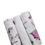 Set 3 scutece, bumbac, Balerina roz cu alb, 80x70 cm, Prichindel