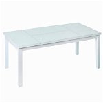 Masa pentru gradina cu blat rabatabil Agnes, 120 x 60 x 48.5 cm, aluminiu/sticla temperata, alb, BigBuy Home