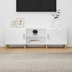 Comodă TV, alb extralucios, 150x30x50 cm, lemn prelucrat