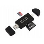 Cititor de carduri SD, microSD, 128 GB, 5 conectori, USB-C OTG, multifunctional, OEM