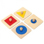 Set 4 puzzle Montessori cu maner Forme Geometrice, Krista