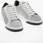 DSQUARED2 Leather Bumper Glittery Sneakers Silver