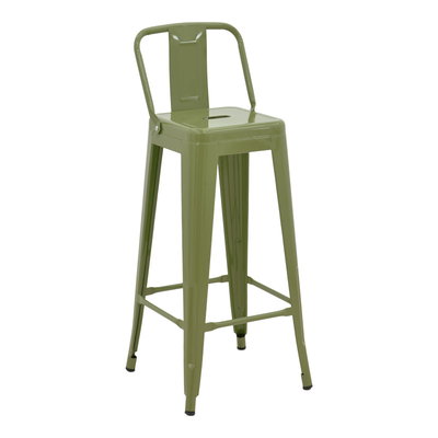 Scaun bar cu spătar Utopia, verde măslinie, metalic, 42x42x97 cm, PAKOWORLD