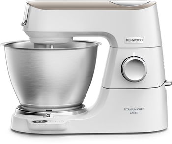 Robot de bucatarie Kenwood Titanium Chef Baker KVC65.001WH, 0W20011376, 1200 W, vas 5L, 10 trepte viteza, cantar integrat, 3 accesorii patiserie, alb, Kenwood