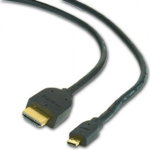 HDMI v.1.3 A-D (micro) T/T, black, conectori auriti, 1.8 m, CC-HDMID-6, Gembird