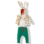 Set 3 piese hanorac si bluza crem cu imprimeu morcovi si pantaloni verzi art K3606 9 - 12 Luni / Verde, Bebetto