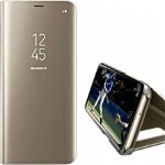 Husa Carte Clear View pentru Samsung Galaxy A02s, Functie Stand, Auriu, Clear View