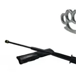 Set baston telescopic flexibil negru maner tip tonfa 47 cm + box argintiu 0,5 cm grosime, IdeallStore