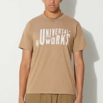 Universal Works tricou din bumbac MYSTERY TRAIN PRINT TEE bărbați, culoarea bej, cu imprimeu, 29182, Universal Works