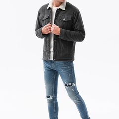 Jacheta din reiat cu garnituri de blana shearling sintetica, OMBRE Jacheta din reiat cu garnituri de blana shearling sintetica, OMBRE
