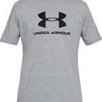 Under Armour, Tricou cu imprimeu logo, pentru fitness, Gri melange, L, Under Armour
