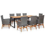 Set mobilier de exterior, 9 piese, gri, poliratan, lemn acacia