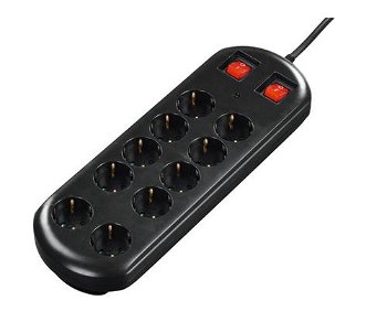 Priza / Prelungitor Socket Line 10-fold 2 switch black 2 m, HAMA