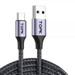 Cablu de incarcare si transfer date TOPK USB Type-C 3A Fast Charge QC 3.0 480Mbps18W protectie cablu Nylon Oxford 1m albastru
