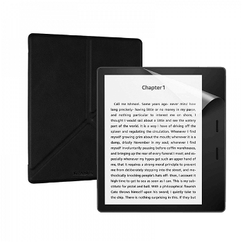 Set 2 in 1 pentru eBook Reader Kindle Oasis 3 10th gen 2019 Oasis 9th gen 2017 cu husa KRASSUS flip cover tip origami si folie ecran negru, KRASSUS