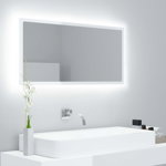 Oglindă de baie cu LED, alb extralucios, 90x8,5x37 cm, PAL, Casa Practica
